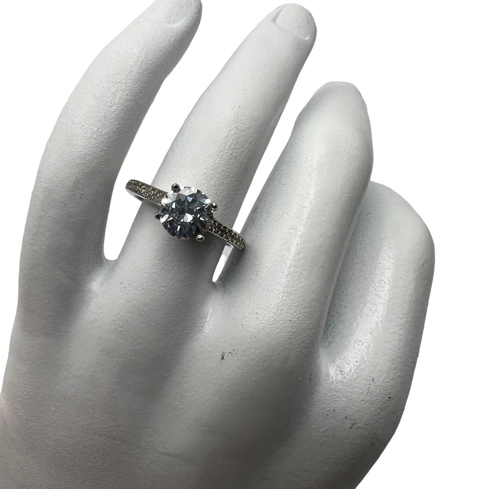 Womens Engagement Ring Large Clear Center Stone Accent Stones Sterling Size 6.5